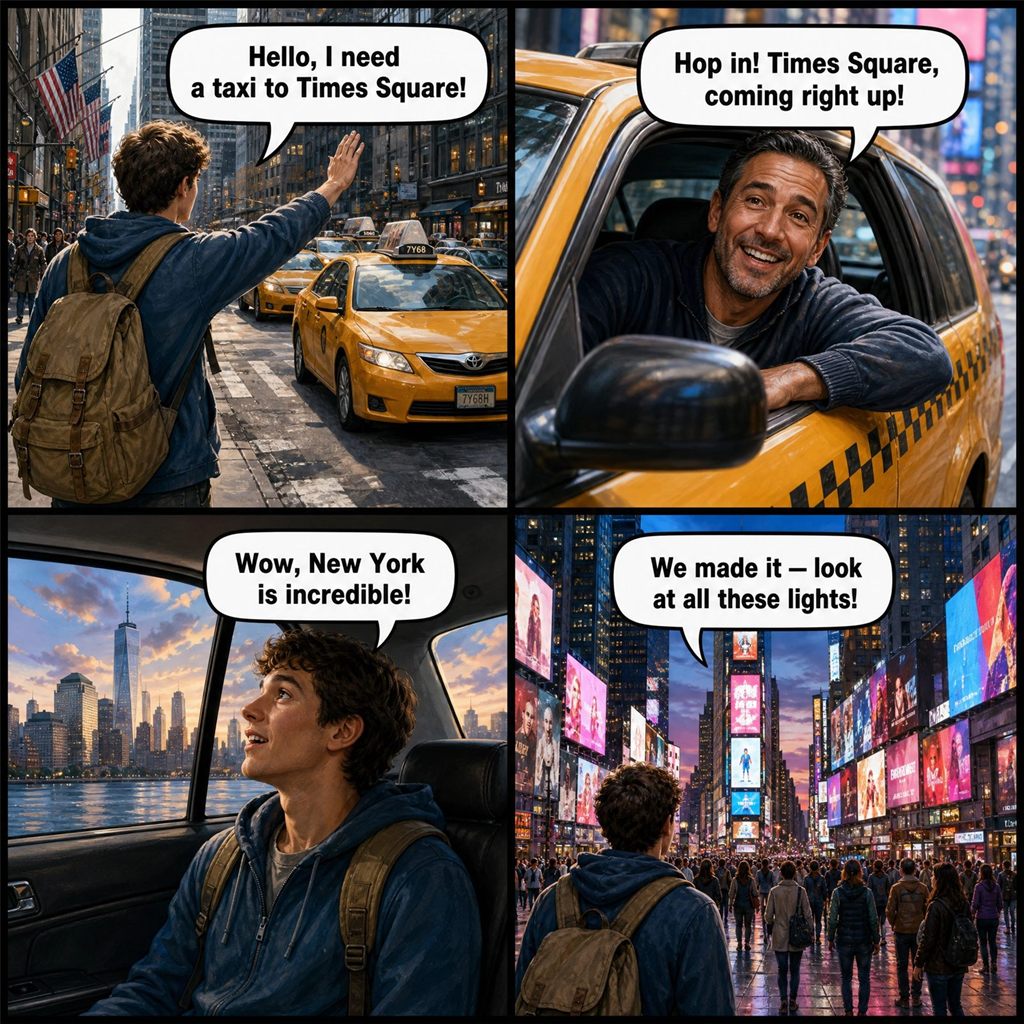 Tirinha da missão NYC Greetings, em New York City
